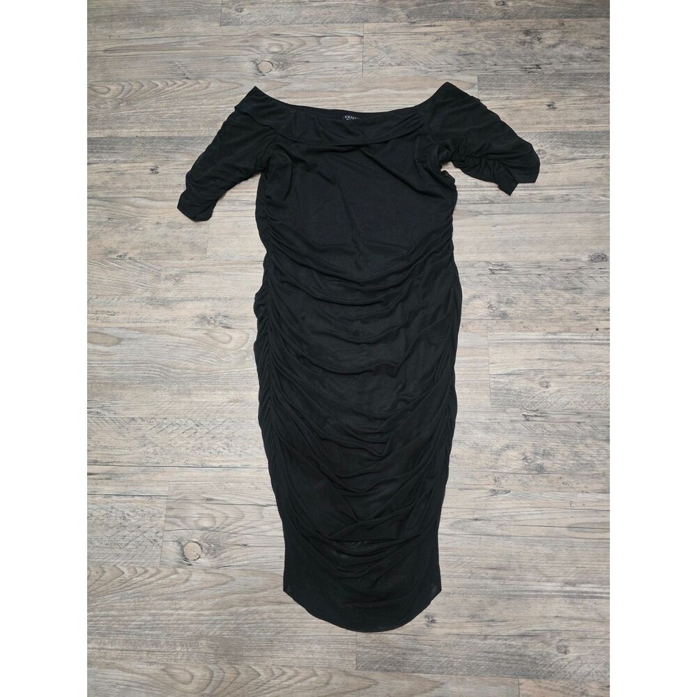 VENUS Ruched Mesh Bodycon Dress BLACK 1X